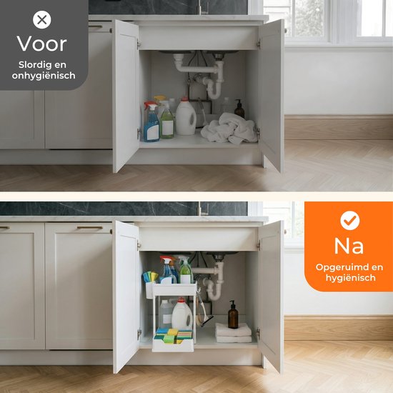 Posity Gootsteenkast Organizer - Keukenkastje Organizer - Schuiflade - Kast Organizer - Badkamer Organizer - Aanrecht Organiser - 1 Uitschuifbare Lade - Wit