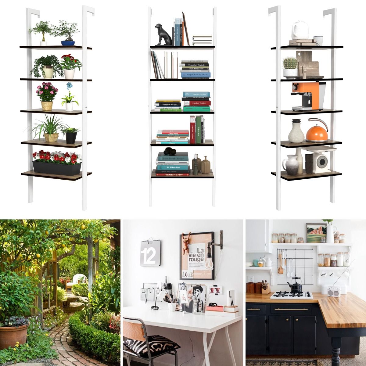 Coast 5-Laagse Ladderplank Boekenkast 61x30x183 cm Wit – Ruimtebesparend Opberg- en Weergave Rek
