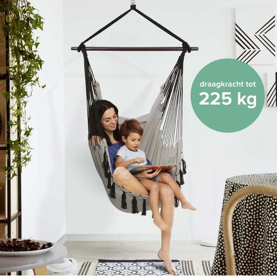 Vita5 XXL Hangstoel – Incl. 2 Kussens en Boekenvak – max. 225 kg – Grijs