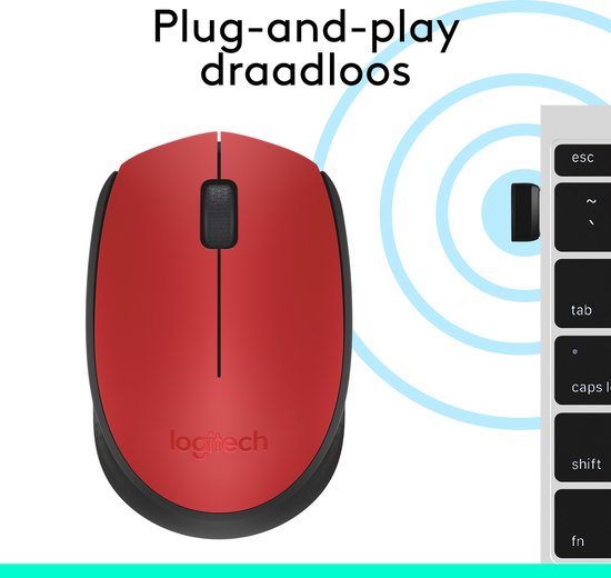 Logitech M171 - Draadloze Muis - Geschikt voor PC/Mac - Inclusief USB Mini Receiver - Rood