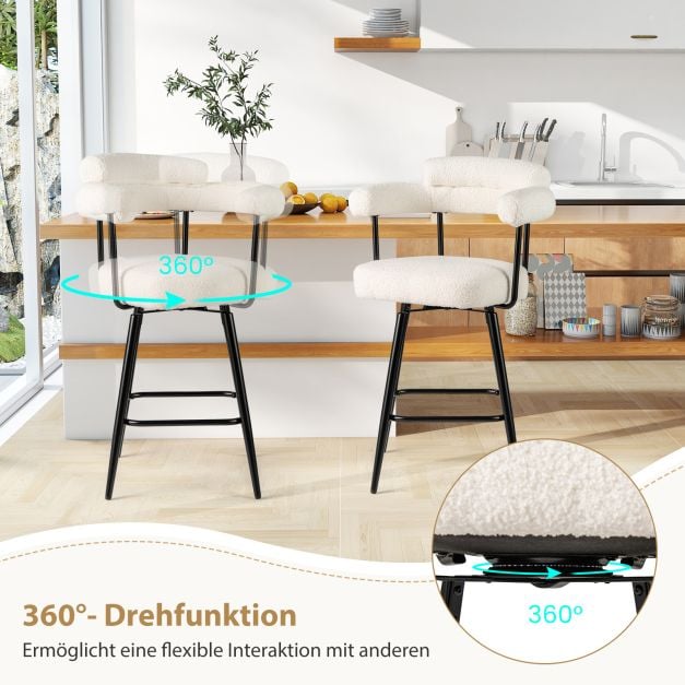 Coast Set van 2 Barkrukken - Wit/Zwart - 360° Draaibaar - Zithoogte 69 cm