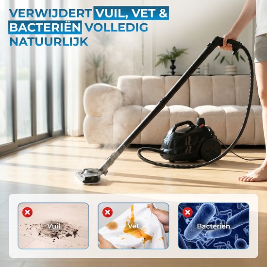 Powell Stoomreiniger - Tapijtreiniger - Handstoomreiniger - Vlekkenreiniger - Stoomapparaat - Reinigingsmachine - Inclusief accesoires - Voor vloer, bank, badkamer, tapijt en ramen - Zwart