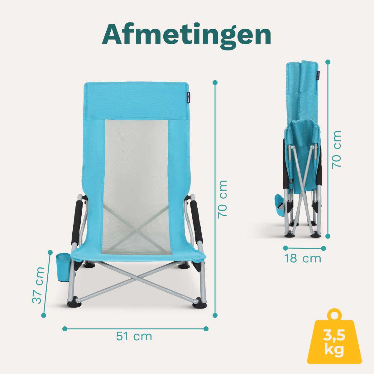TRVLMORE Strandstoelen Set van 2 - Inklapbaar - 130KG Draagkracht - Met Bekerhouder en Draagtas - Hoge Rugleuning - Blauw