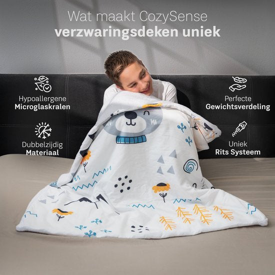 CozySense® Verzwaringsdeken Kind 2,4 kg - Weighted Blanket - Zwaartedeken met GLASS-Flow® Drukverdeling - Wasbare Hoes - Hypoallergeen - Voor Jongens
