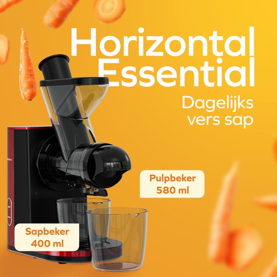 KitchenBrothers Slowjuicer - Juicer - Groenten en Fruitpers - 43 mm en 60 mm invoer - 400 ml - Rood