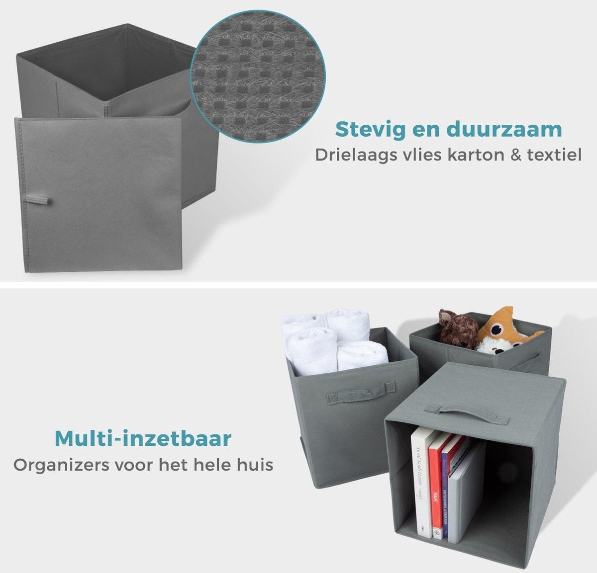 LifeGoods Kast Organizers - 6 Stuks - 20L - Textiel - Grijs