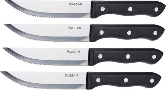 4x BBQ steakmessen set RVS zilver 33 cm - Messenset