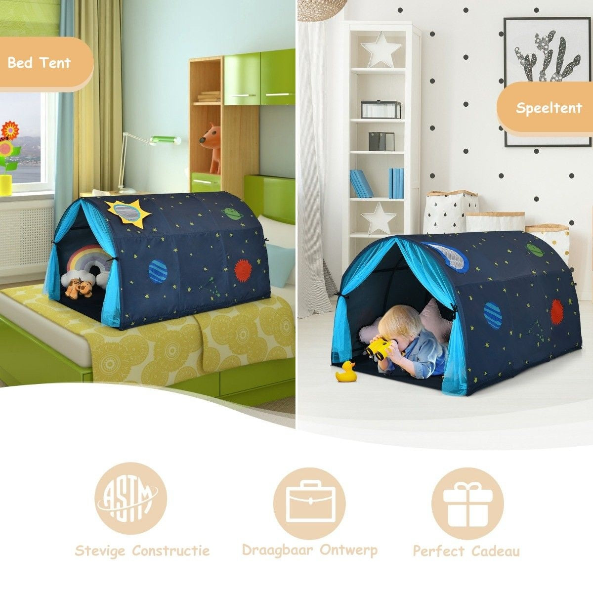 Coast Cot Princess Princess Children's Play House Children's Tent met Window & Bag & Curtain Blue