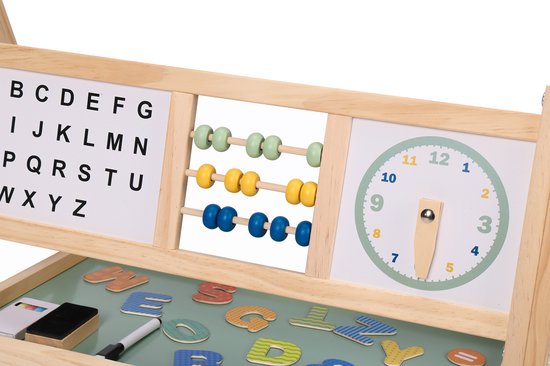 Sunny Mika houten activiteitsezel - Whiteboard, krijtbord en pegboard - 47 x 41 x 145 cm