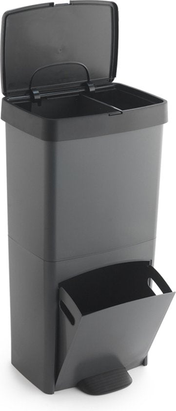Sp Berner recycling afvalbak - prullenbak - 2 of 3 vakken - 100% gerecycled kunststof -grijs