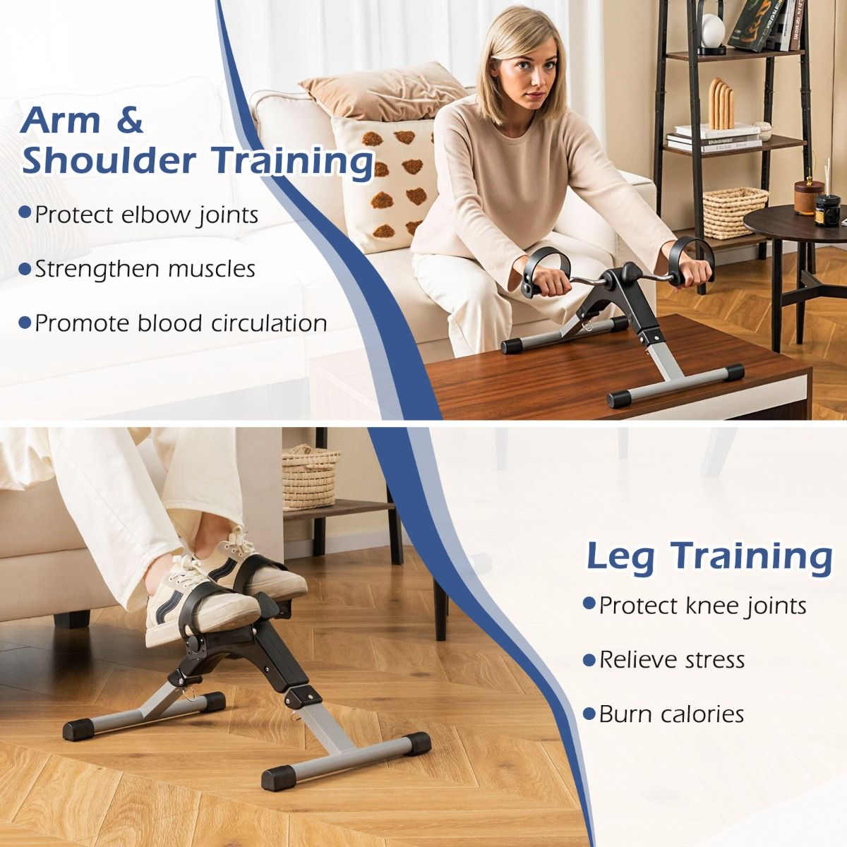 Coast Mini-hometrainer - Opvouwbare fiets-pedaaltrainer - Instelbare weerstand - Zwart
