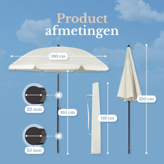 O’DADDY® Parasol Set – Kantelbaar & Verstelbaar – Waterdicht – UV-Bestendig – Met Grondboor & Draagtas – Strand, Tuin & Balkon – 180 cm – Beige