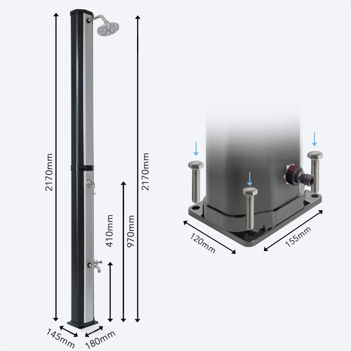LifeGoods Buitendouche - Solar - 360° Draaibare Douchekop - 35L - Zwart/Zilver