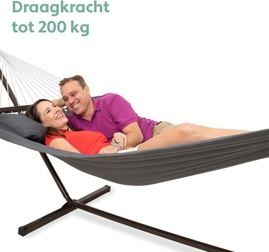 Vita5 Hangmat met Standaard 2 Persoons - Hangmatsets - Tuin Hangmat met Spreidstok en Frame - Donker Grijs - UV-bestendig - Draaggewicht Tot 200 kg