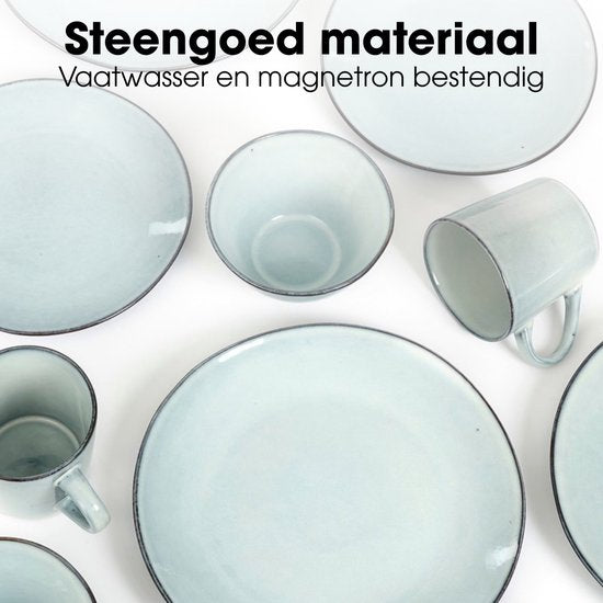 Mica Decorations Racco Serviesset 16-Delig - 4 Persoons - Ontbijtborden, Kommen en Mokken en Dinrborden - Steengoed Servies - Vaatwasserbestendige Servies Set - Lichtgrijs