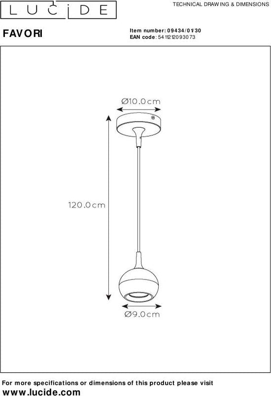 Lucide FAVORI - Hanglamp - Ø 9 cm - 1xGU10 - Zwart