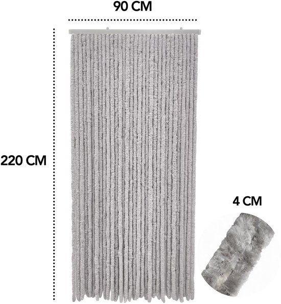 Brixy Vliegengordijn - Kattenstaart - 90x220cm - 2cm Dikke Strengen - Grijs