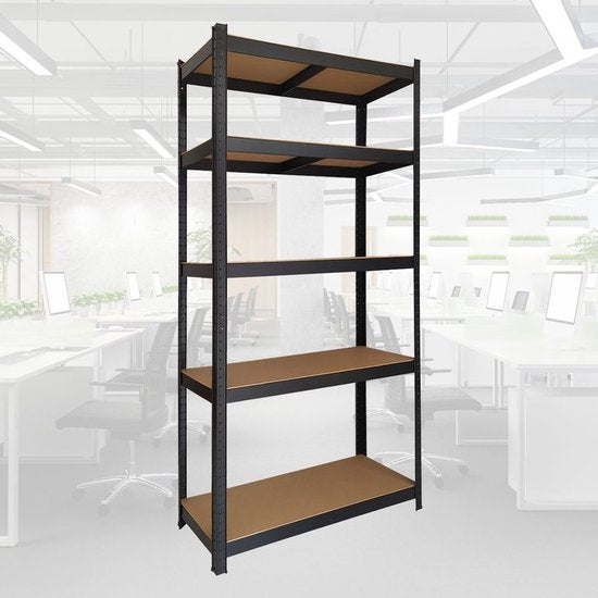 BRASQ Stellingkast Zwart Set van 2 - Metalen Opbergrek - voorraadkast - wandkast - Magazijnstelling 180x90x40 - 5 lagen - 175 KG per plank - max 875 KG