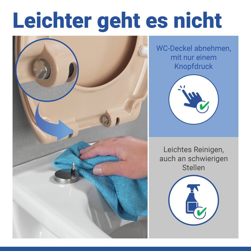 WENKO Ottana Toiletbril Beige - Duroplast - Easy-Close - Fix-Clip