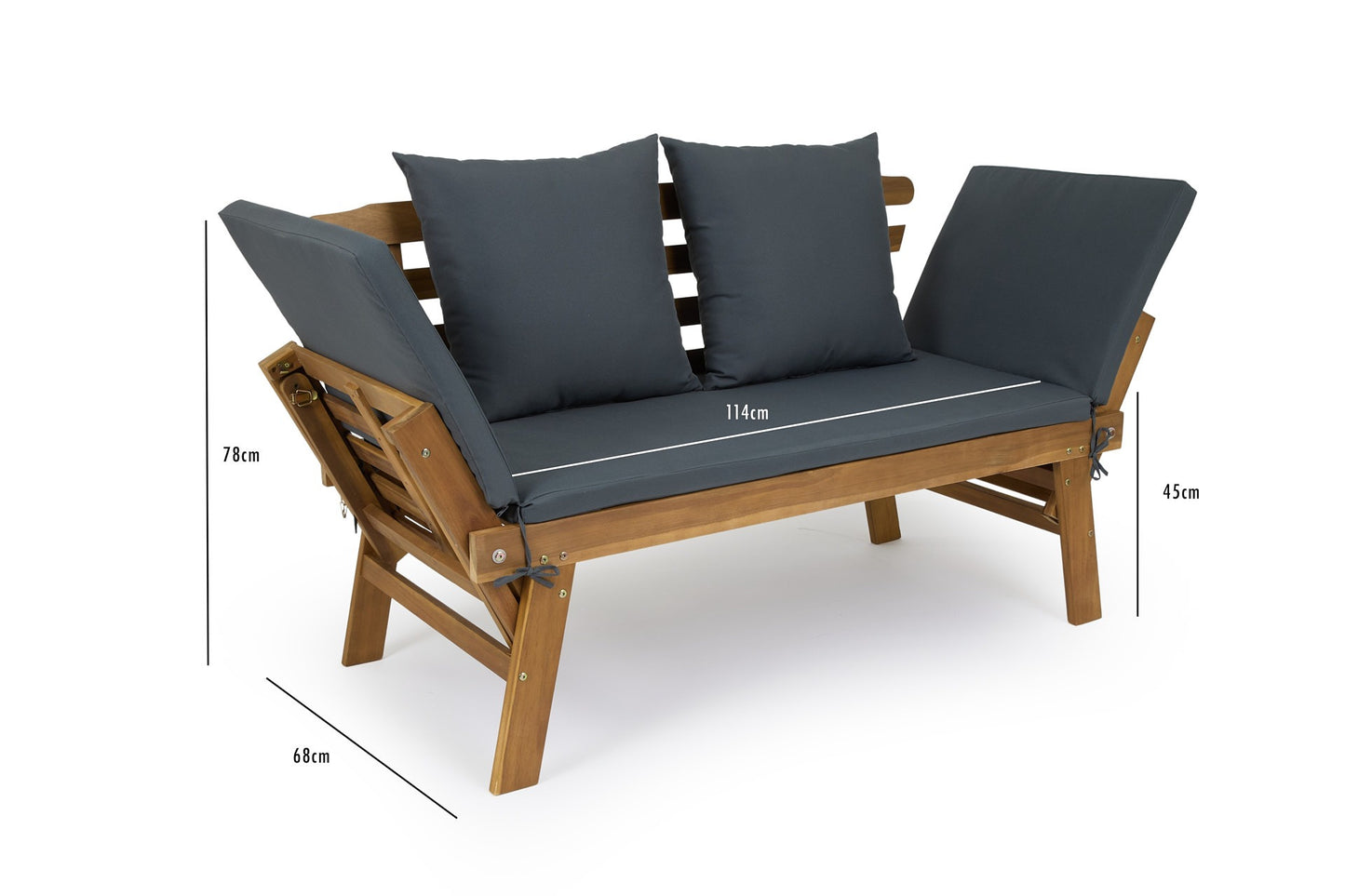 Lifa Garden Tuinbank met Ligfunctie - Incl kussens - 2-Persoons - Max. 220 kg - 130 x 68 x 78 cm - Antraciet