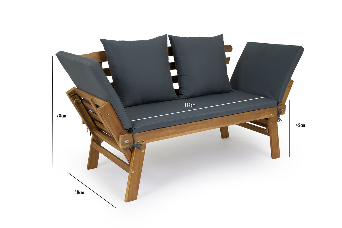 Lifa Garden Tuinbank met Ligfunctie - Incl kussens - 2-Persoons - Max. 220 kg - 130 x 68 x 78 cm - Antraciet