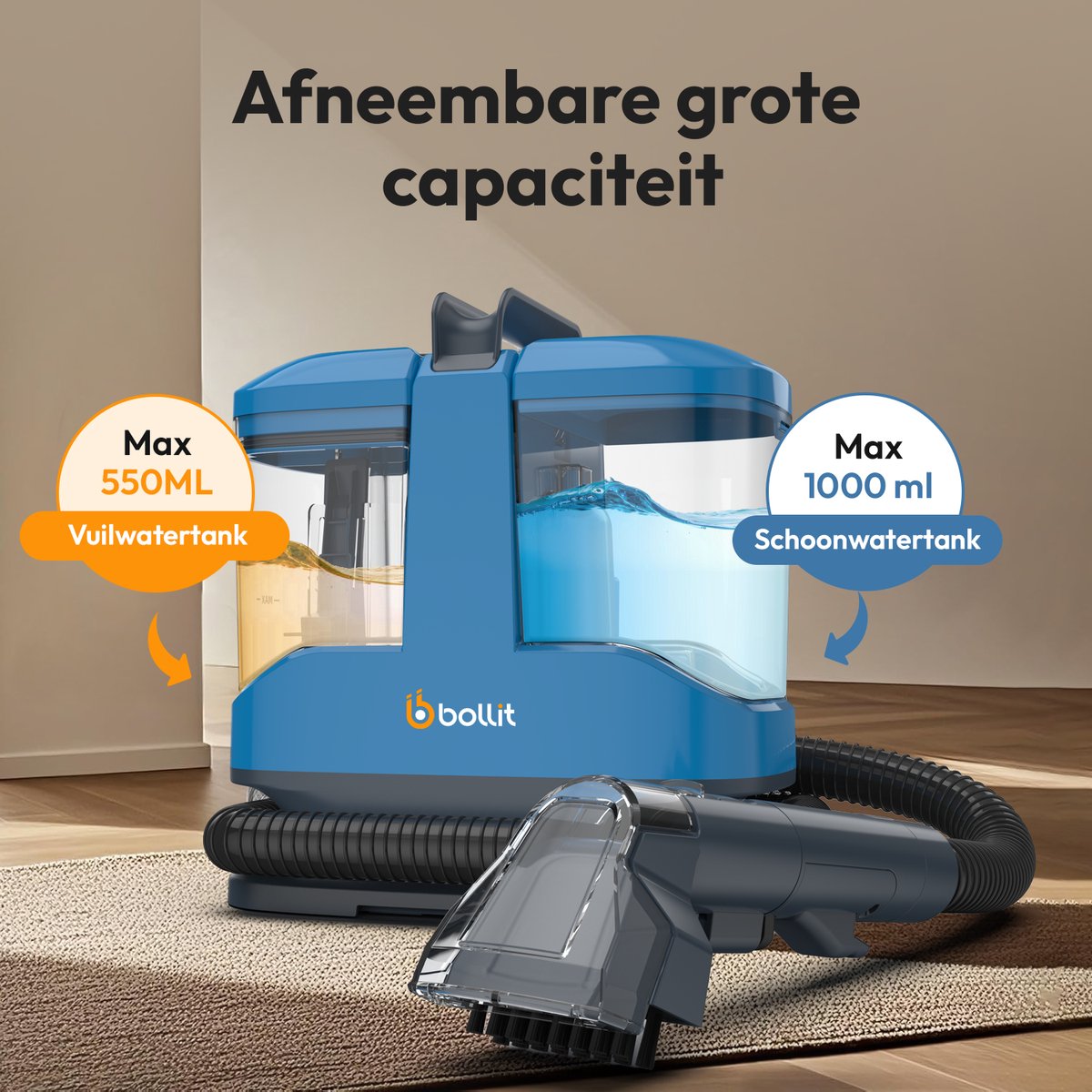 Bollit Compact V2 Vlekkenreiniger - Voor bank en tapijt - 3 opzetstukken - Ceruleumblauw