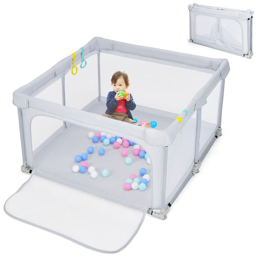 Coast Opvouwbare Babybox 124x124x70 cm Grijs met 50 Oceaanballen en 4 Handgrepen – Oxford Stof, Ademend Gaas