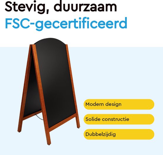 BRASQ Krijtstoepbord Elegance Mahonie - 70x130 CM - Krijtbord - Reclamebord - Stoepbord - Dubbelzijdig - voor Binnen en Buiten - Horeca