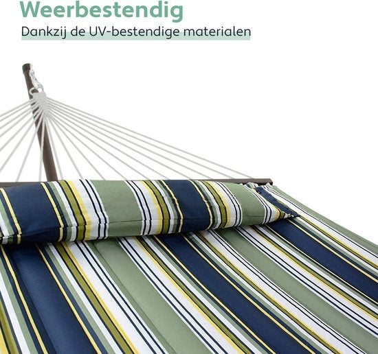 Vita5 Hangmat met Standaard en Spreidstok – 2 Persoons – Afneembaar kussen – uv-bestendig – Blauw