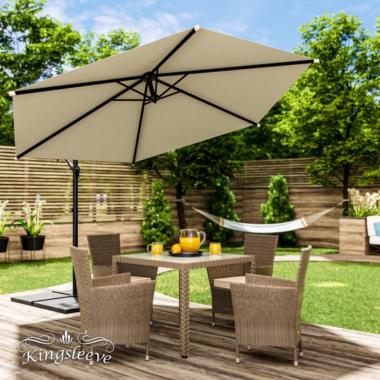 Kingsleeve Zweefparasol - Ø330cm UV-Bescherming 80+ Slinger - Crème