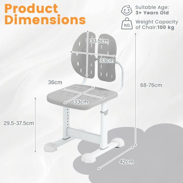 Coast Verstelbare Kinderstoel - Dubbele rugsteun - verstelbaar - Ergonomisch - Metalen frame - 100 kg draagvermogen - Grijs