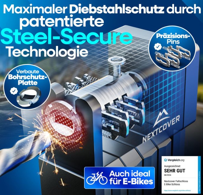 NEXTCOVER FoldBasic Vouwslot voor Fiets - 100 cm - Zwart - Inclusief Houder en 2 Sleutels