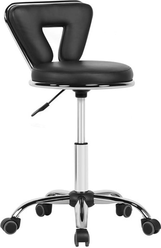 Yaheetech Barkruk Op Wielen Met Driehoekige Rugleuning – Voorzien Van In Hoogte Verstelbare Gaslift En 360° Draaibare Zitting En Geometrisch Design – Voor Salon Keuken En Praktijk – Zwart PU Kunstleer En Metaal – 52 x 52 x 69,5-84 cm