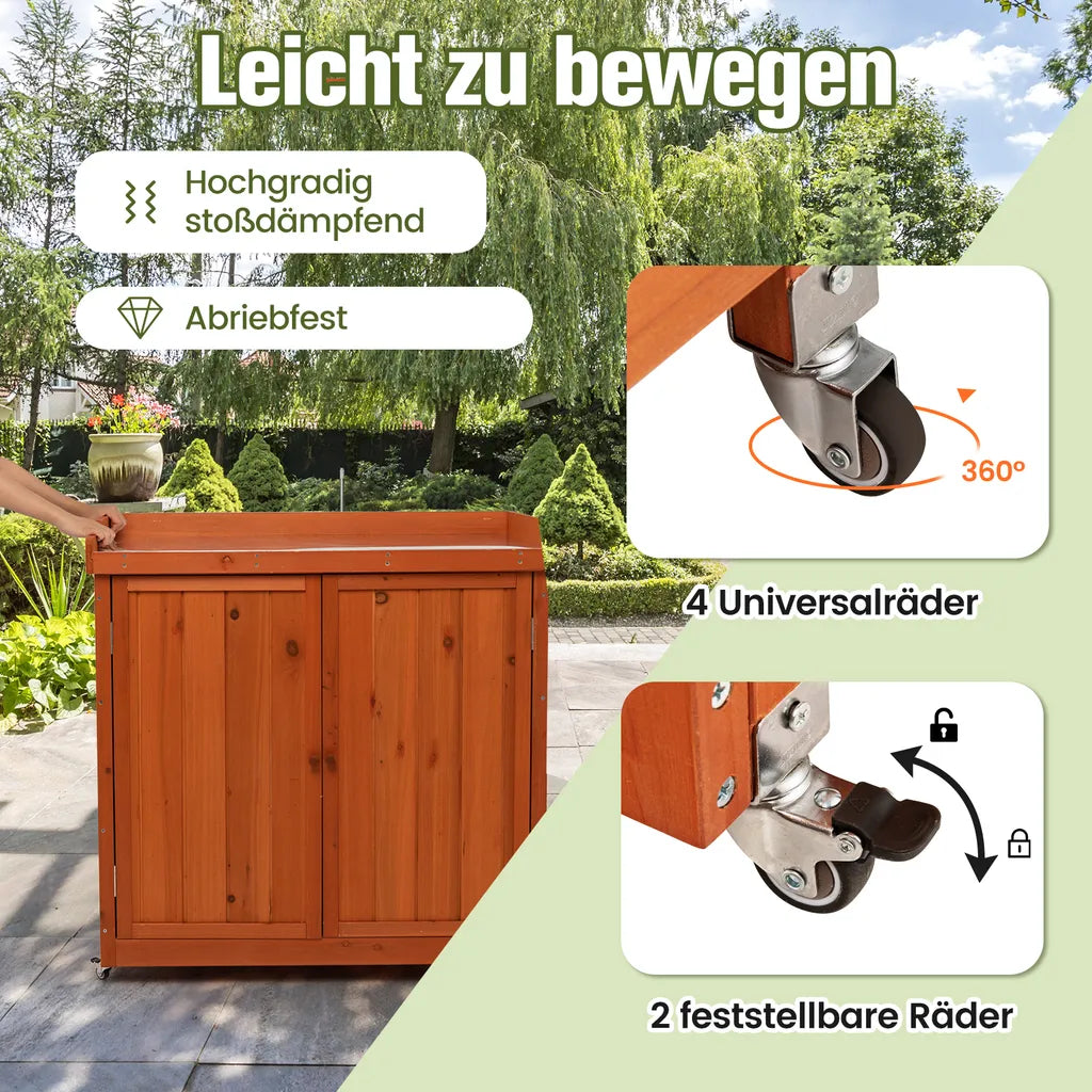 Coast Opbergkast - Hout - Verplaatsbaar - Planken - Wielen - Tuin - Bruin