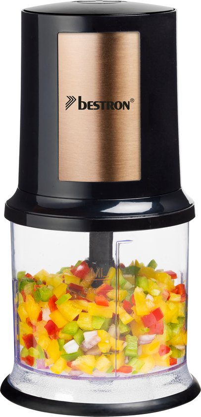 Bestron Hakmolen - AKC200CO - 500ml inhoud - 2 RVS messen - Pulsfunctie - Koper - 5 jaar garantie