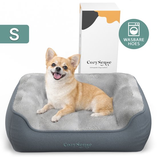 CozySense® Orthopedisch Hondenkussen 60x42 cm Maat S - Waterdicht & Wasbaar - Benchkussen en Hondenbed - Ultra Zachte Sherpa Stof - Grijs & Antraciet