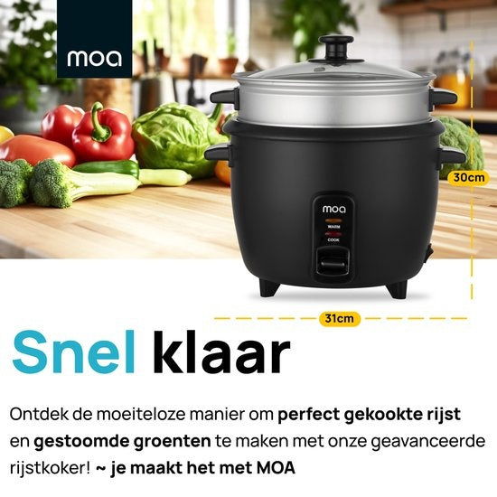 MOA Rijstkoker met Stomer 1,5 liter - Zwart - RC18B