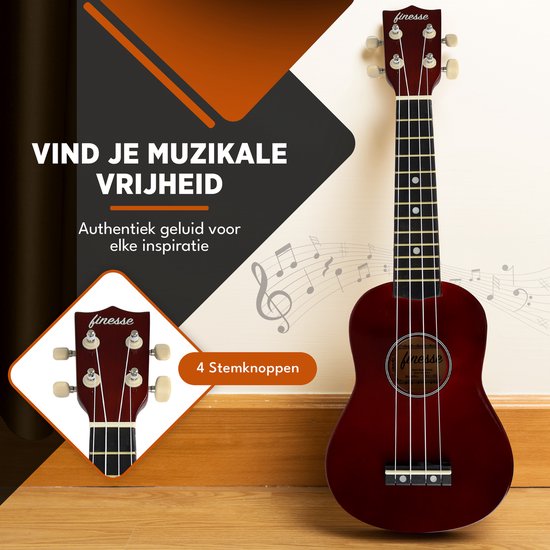 Finesse Ukelele - Starterset - 21" - Ukulele - Kind - Muziekinstrument - Bordeaux