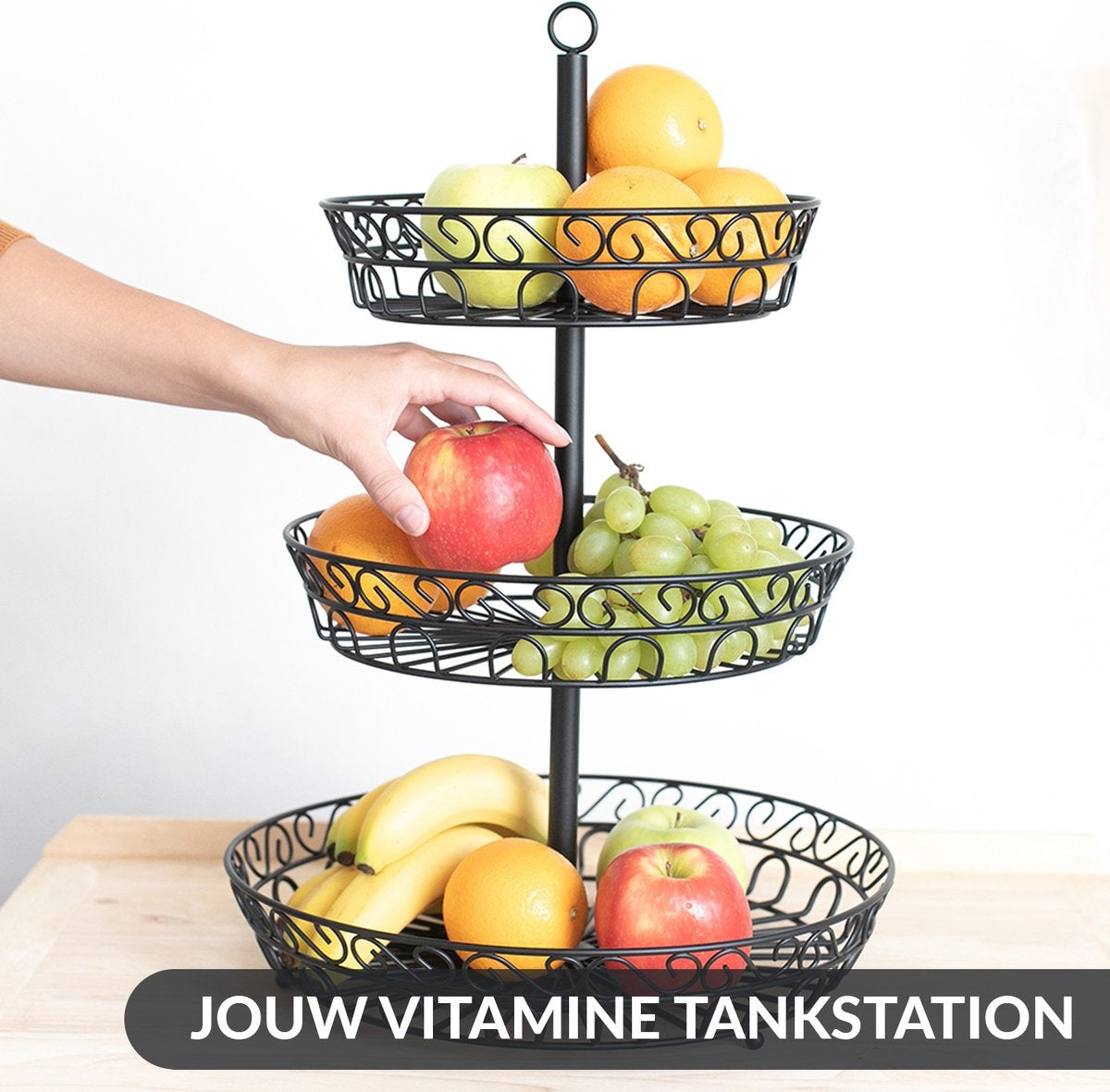Chefarone Fruit Etagère - Fruitmand – Fruitschaal – Groentemand – Opberger – 3 Laags – Metaal - Zwart