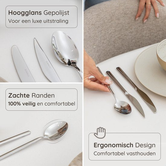 Deleca 6 Persoons Luxe RVS Bestekset Amor (36-delig) - Lepels, Messen, Vorken, Steakmessen & Gebaksvorkjes - Vaatwasserbestendig - Zilver Design Bestek - 18/0 Edelstaal