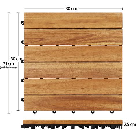Yaheetech Terrastegels Acaciahout Set van 10 - 31 x 31 cm - Kliktegels voor Tuin, Balkon en Terras