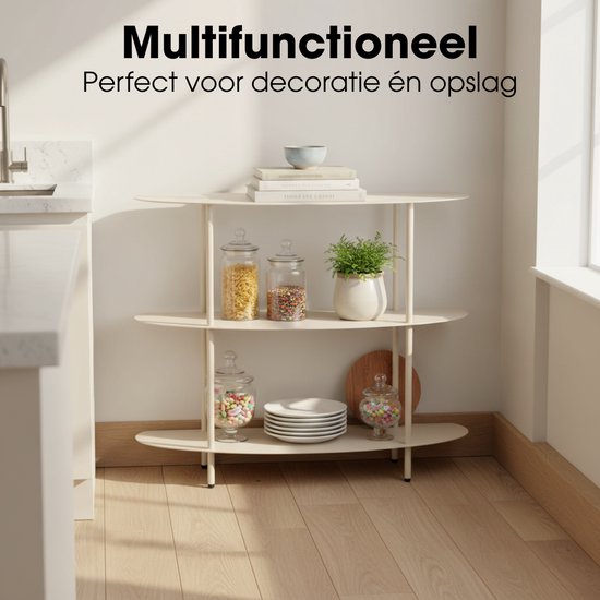Mica Decorations Wandrek – Opbergrek en Metalen Wandrek voor Decoratie Woonkamer – Geschikt voor Planten en Accessoires – Stevig Rek van IJzer – 90 x 28 x 81 cm – Off-white
