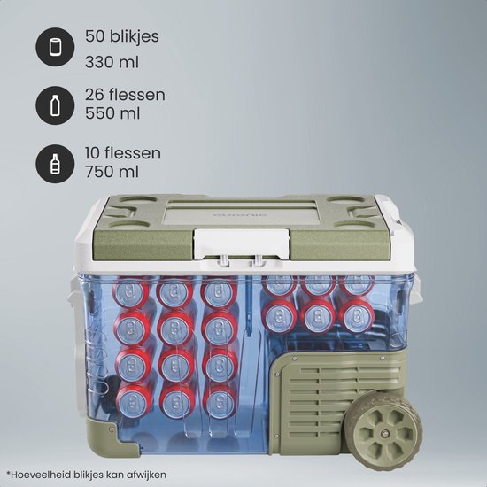 Auronic Elektrische Koelbox - Compressor - 35L - 12V en 240 volt - Camping Koelkast - Frigobox Auto - Met Wielen en Hendel - Groen