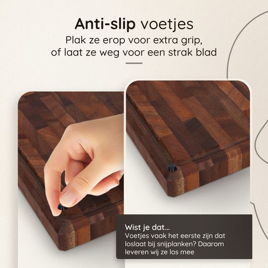 Deleca Walnoot Kopshouten Snijplank - Dubbelzijdig met Sapgeul / Handgrepen - Groot en Dikke Hakblok - Voor Keuken, Duurzame Snijplanken, Serveerplank, Kaasplank, Borrelplank, Tapasplank - Walnoten Hout - Zonder Plastic - 51x38x3.8 cm