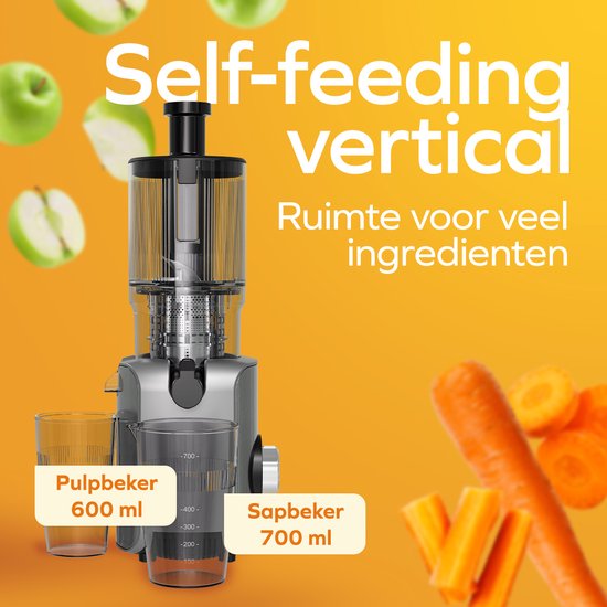 KitchenBrothers Slowjuicer - Verticaal - Juicer - Groenten en Fruitpers - 126 mm - 750 ml - Grijs