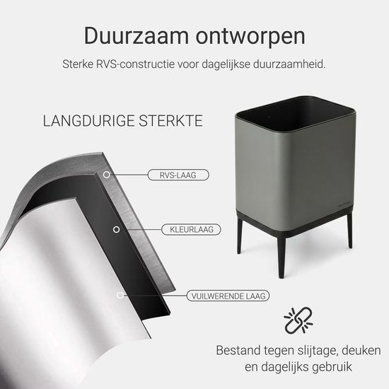 Prullenbak 60 liter - Inclusief afvalscheiderringen 2x 30 liter - 2 vakken - RVS - Graphite grijs - 42x33x76cm - STAUS&BACH Nuvio