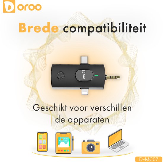 Doroo® Professioneel Draadloze Microfoon - 2 Stuks - Lavalier - Windschermen - Extra Lange Batterij - Dasspeld - Professioneel audiogeluid - USB-C/Lightning/AUX-draadloze microfoon iphone-Android - Plug & Play - twee jaar garantie