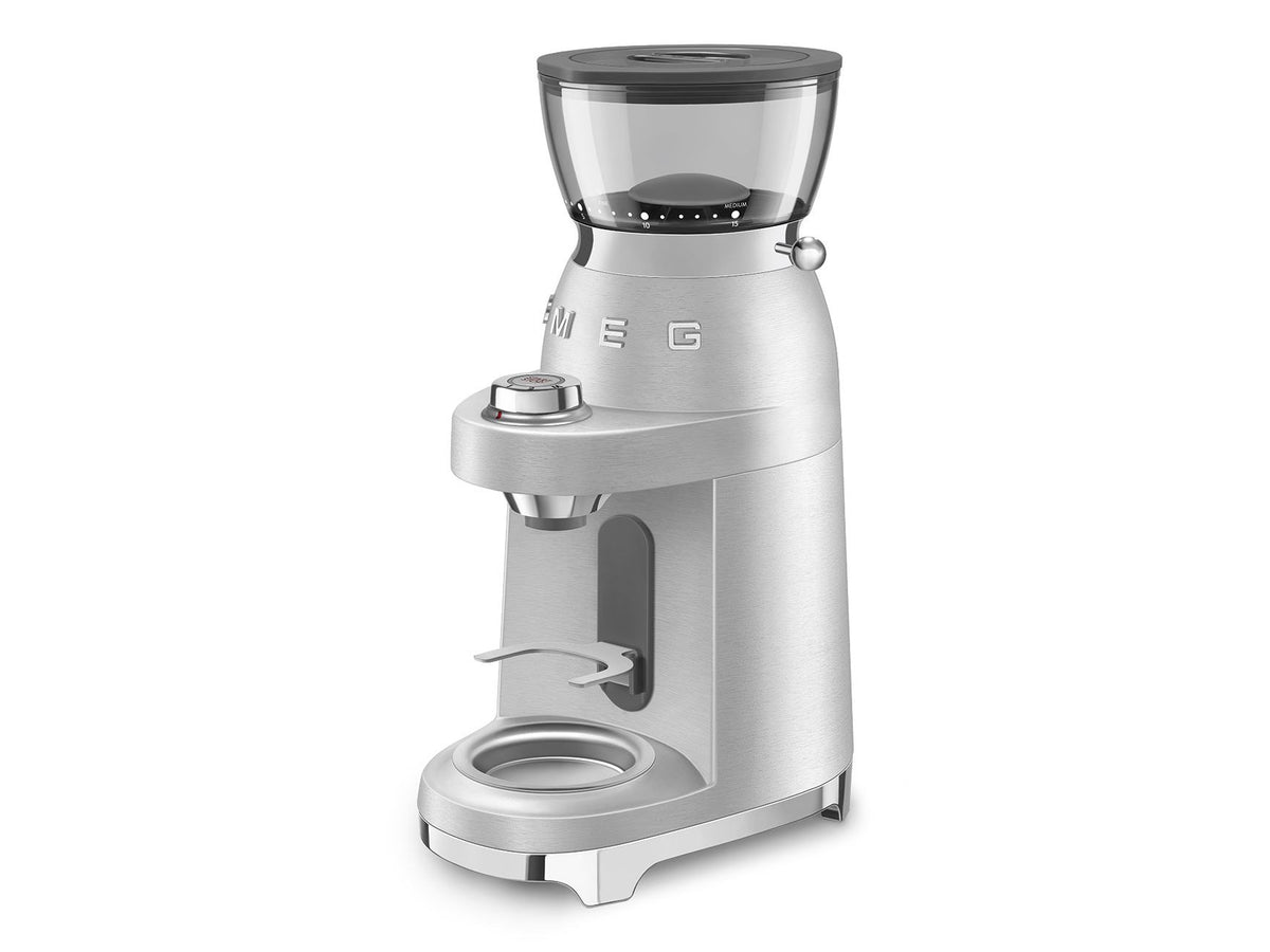 Smeg Aluminium Koffiemolen CGF02SSEU – Conische Maalschijf Met 50 Maalniveaus – Zilver / RVS