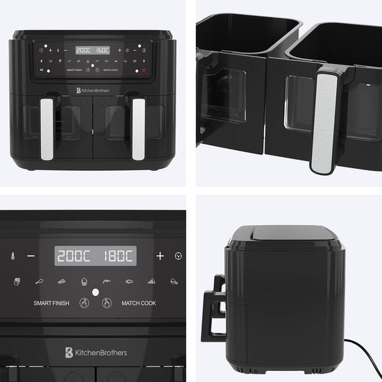 KitchenBrothers Airfryer – Dual Zone & 10 Programma's – 2400 W – 38.8 x 36.5 x 31.8 cm – Zwart