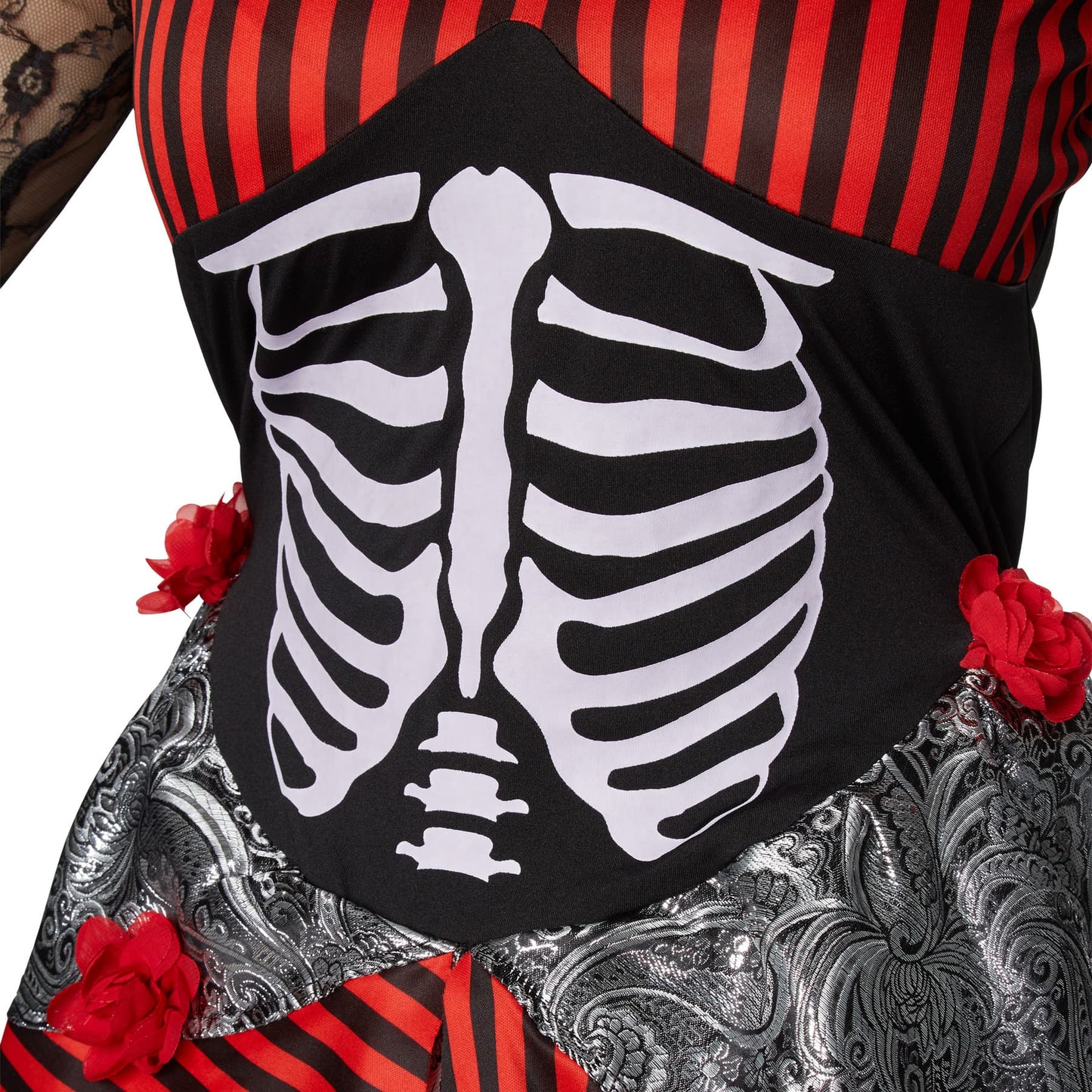 TecTake Halloween Danseres Kostuum Dames - L - Rood – Jurk met Skeletprint, Kant en Haarband